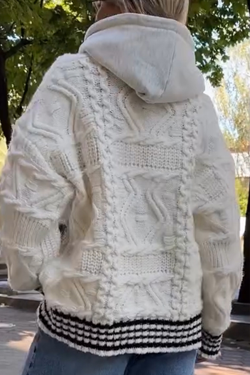 Women's Knitted Patchwork Denim Hooded Casual Coat