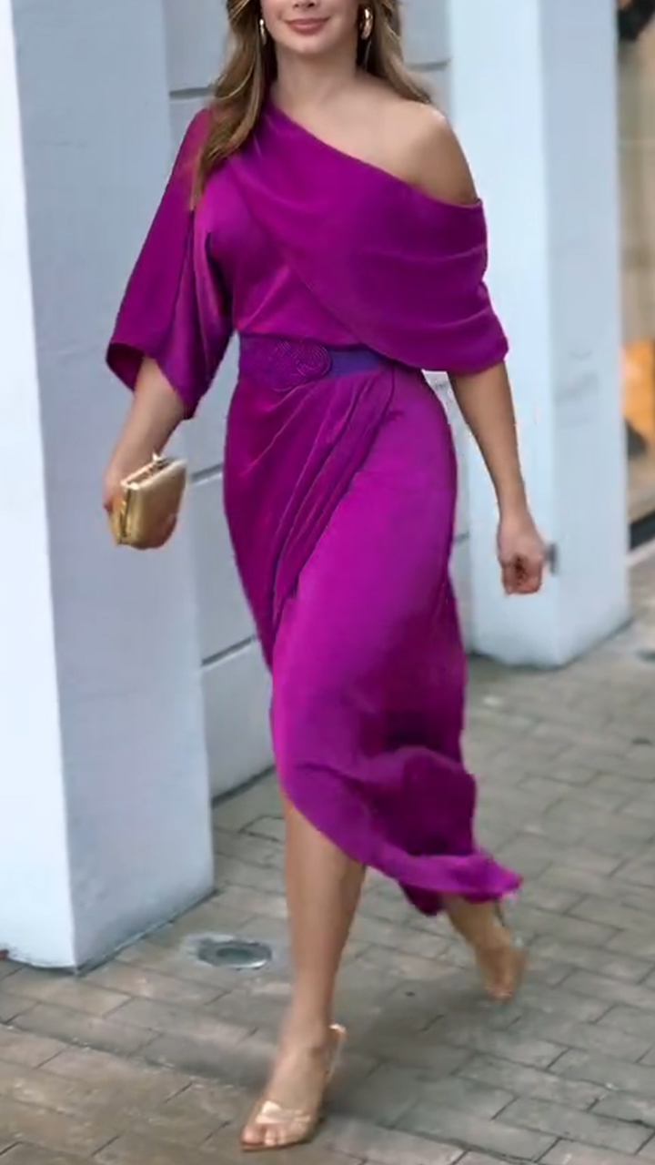 Ladies Slanted Collar Elegant Temperament Dress