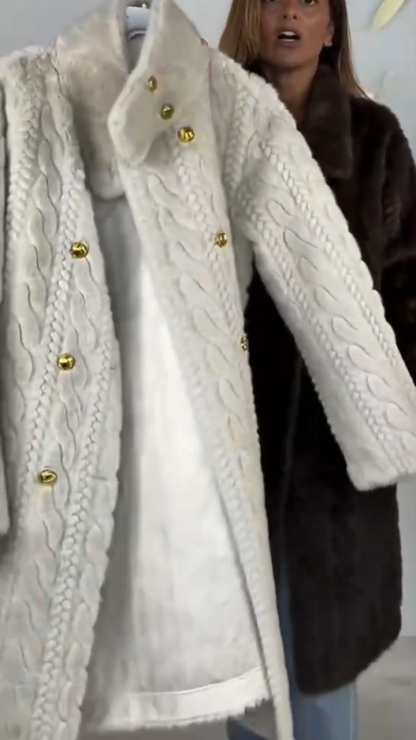 Women Lapel Double-breasted Plush Casual Coat