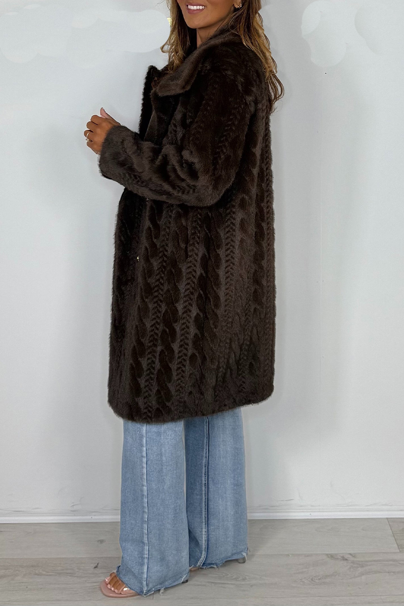 Women Lapel Double-breasted Plush Casual Coat