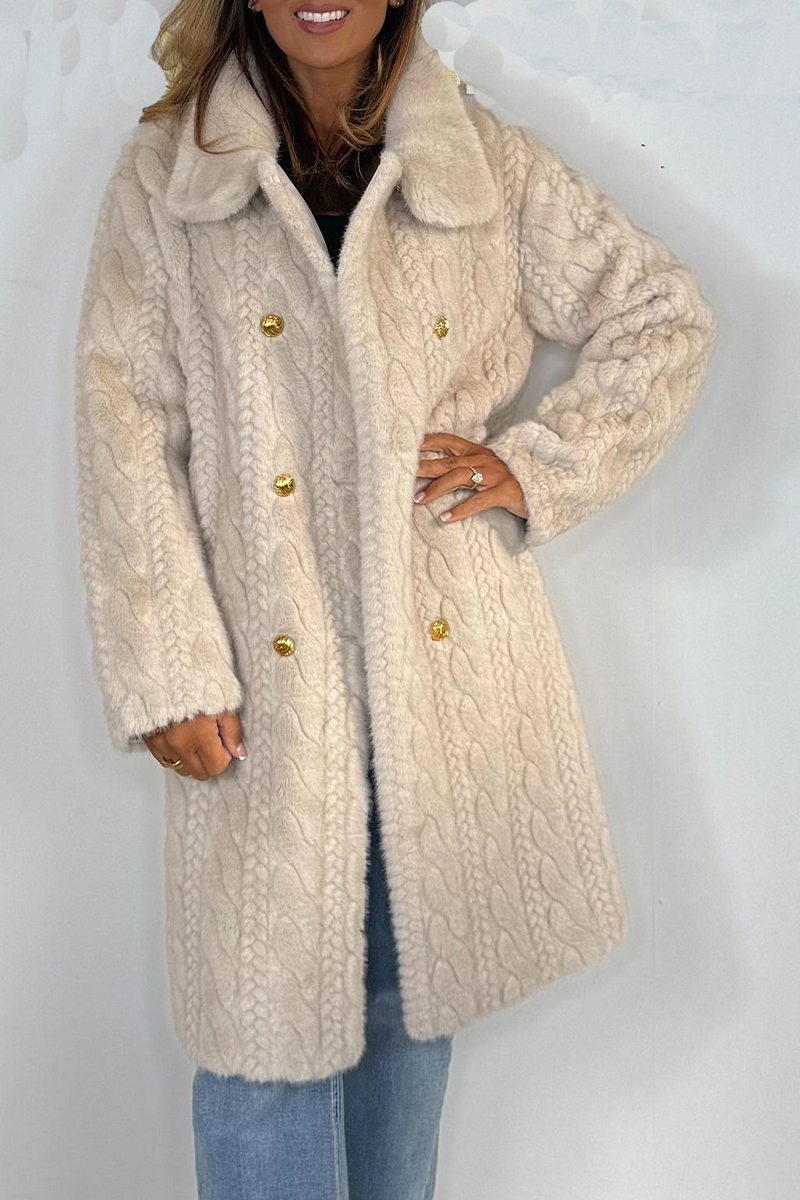Women Lapel Double-breasted Plush Casual Coat