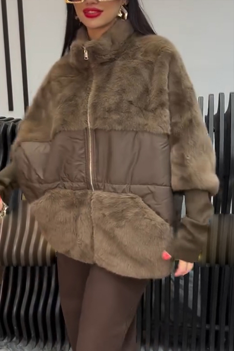 Women's Lapel Stitching Casual Plush Coat