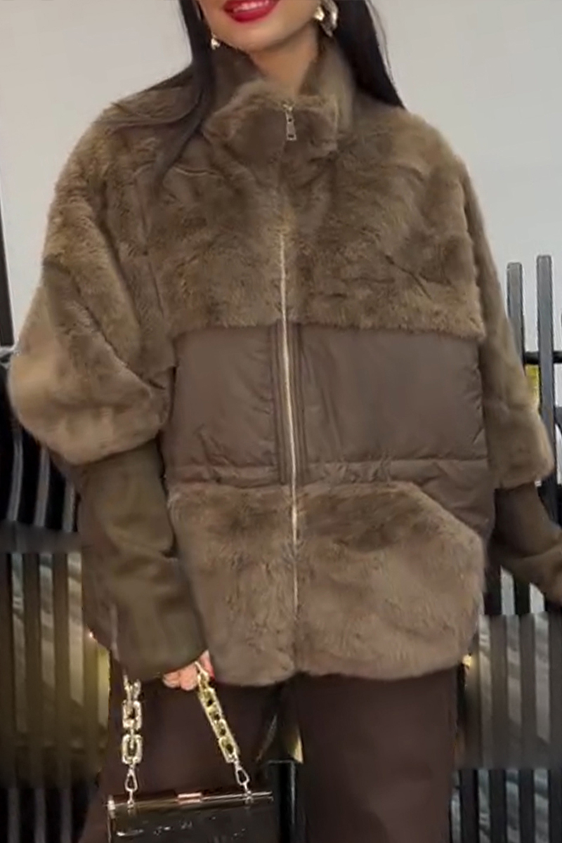 Women's Lapel Stitching Casual Plush Coat