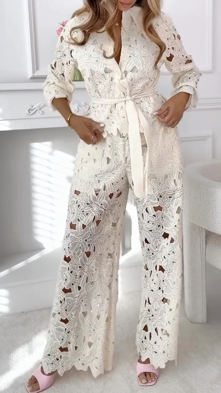 Women's Lapel Hollow-Out Textured Suit