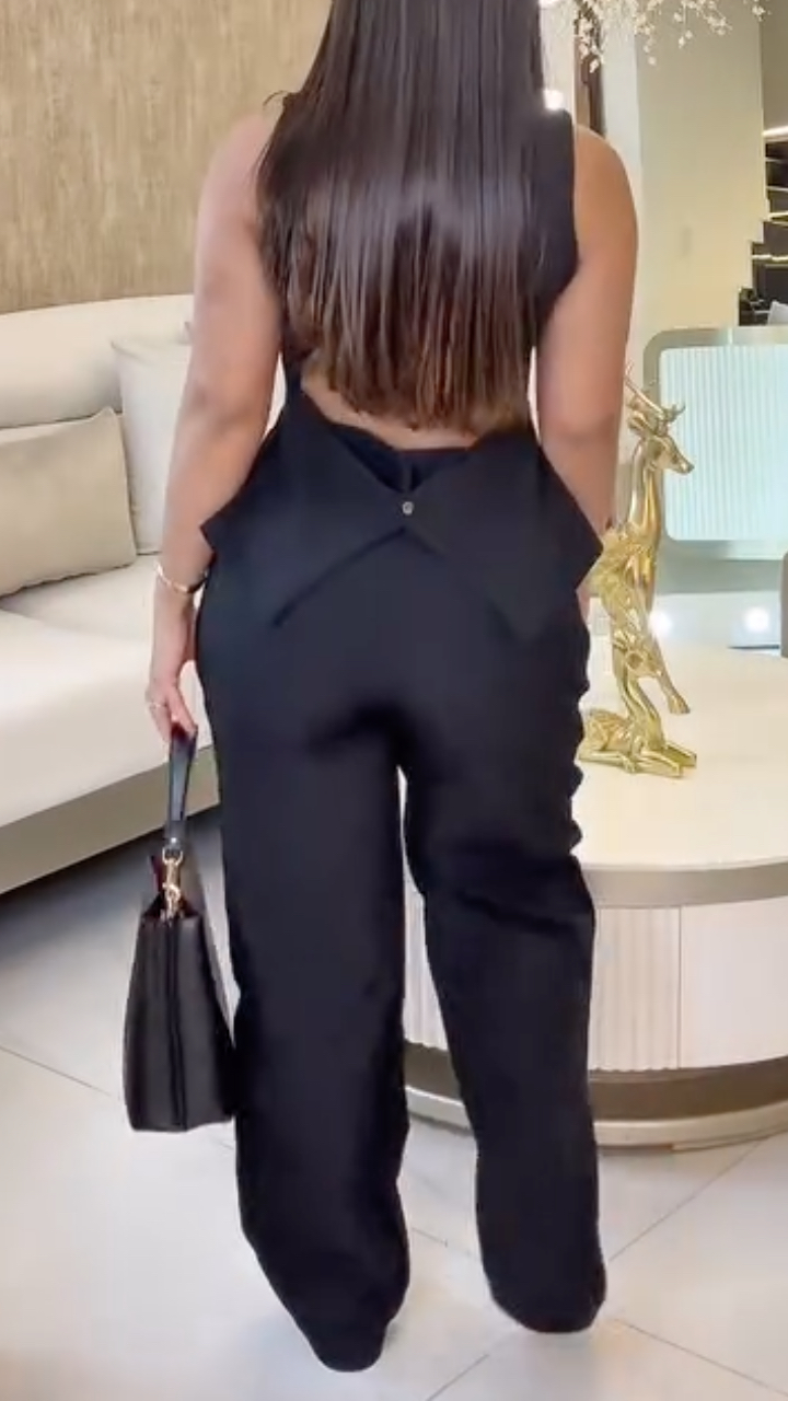 V-Neck Hollow Out Sleeveless Vest & Wide-Leg Pants Set