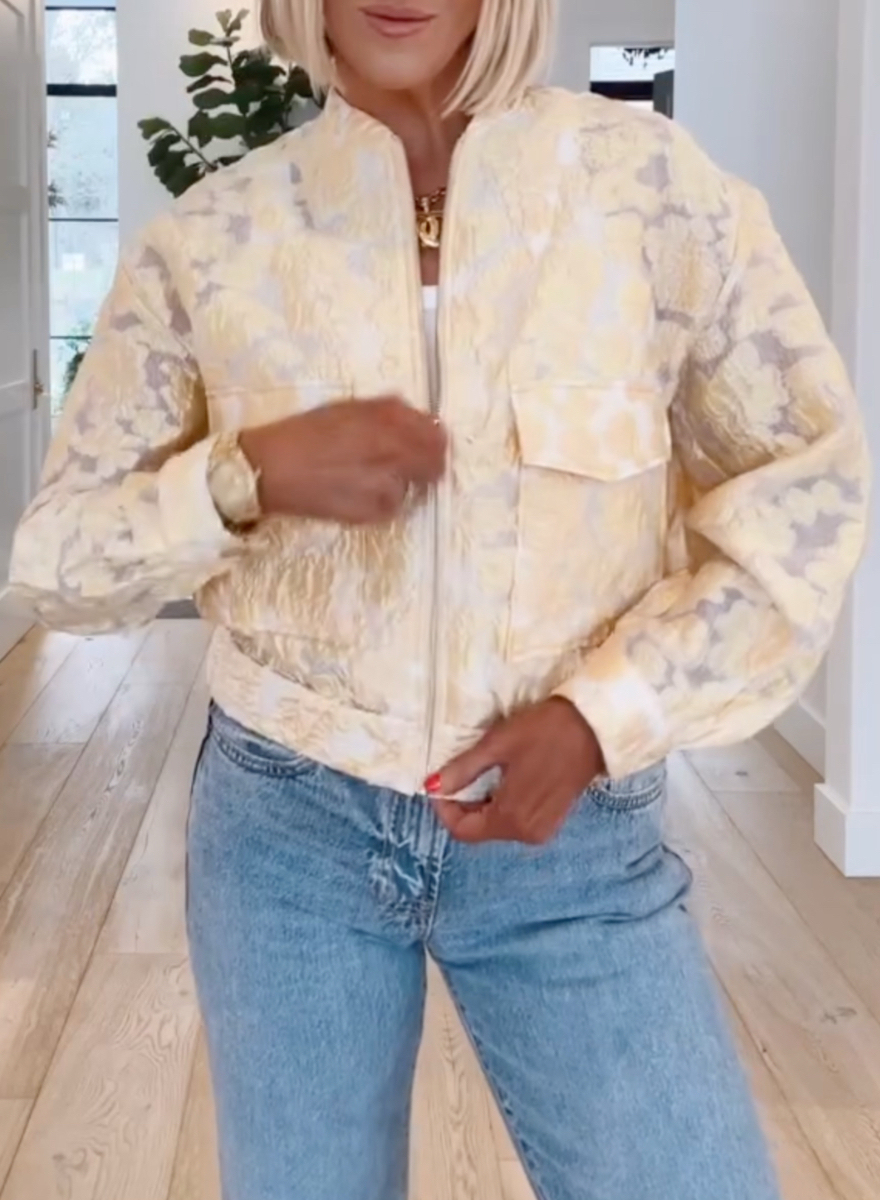 Apricot Jacquard Short Bomber Jacket