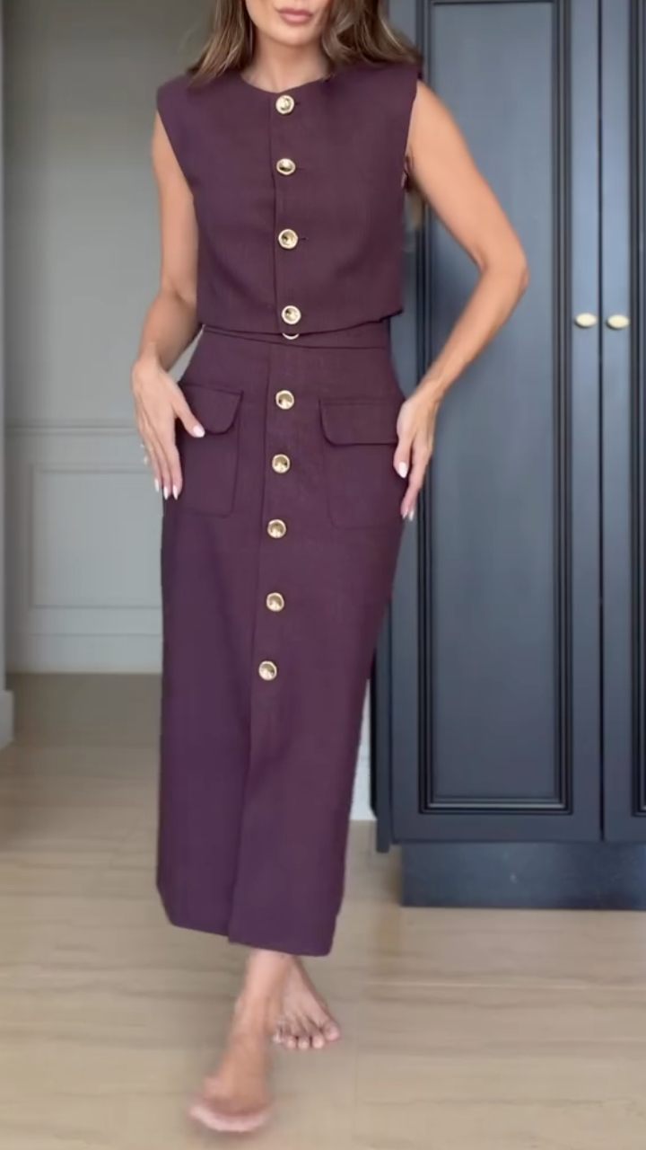 Purple Tweed Two-Piece Skirt Suit