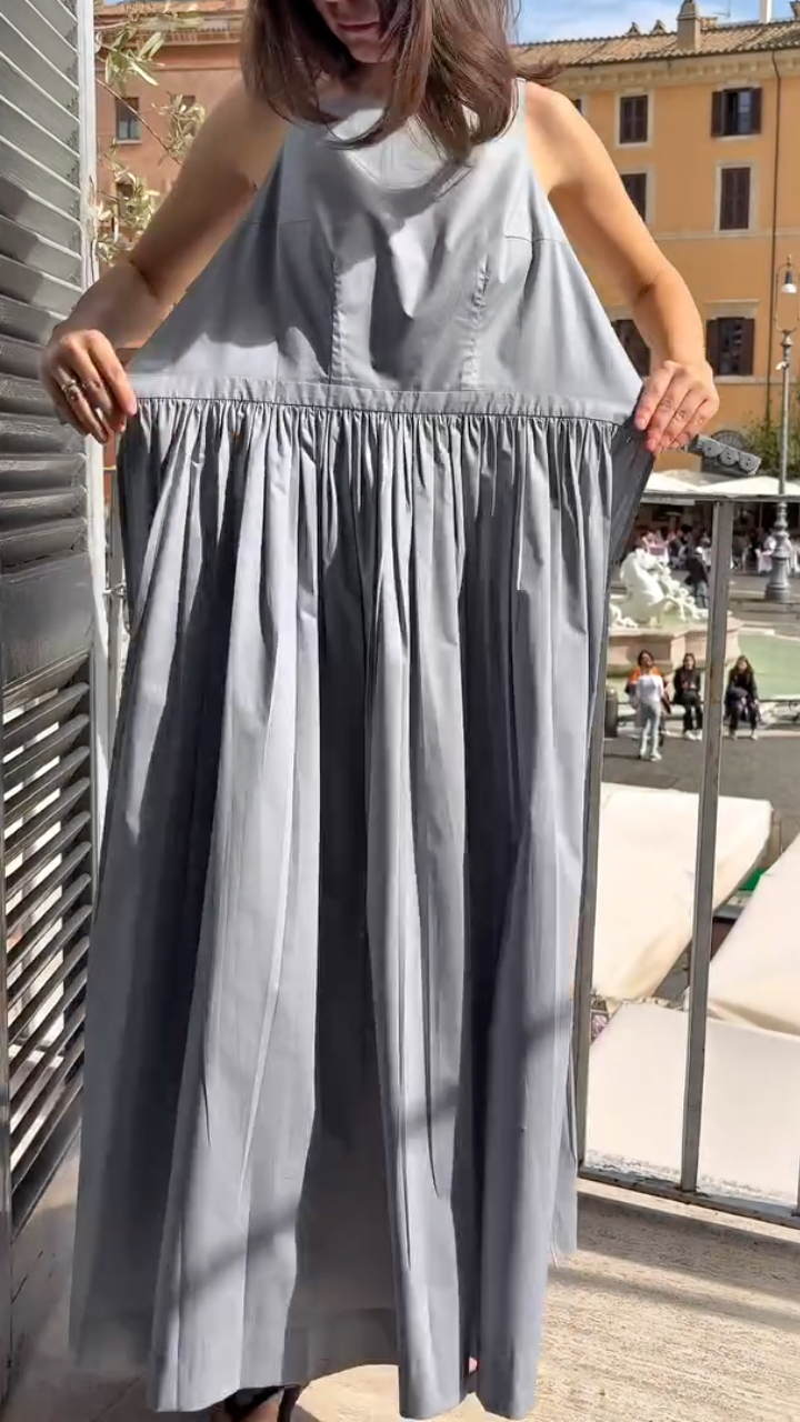 Women's Pure Cotton Halter Neck Vest Dress With Pleats A-Line Dress