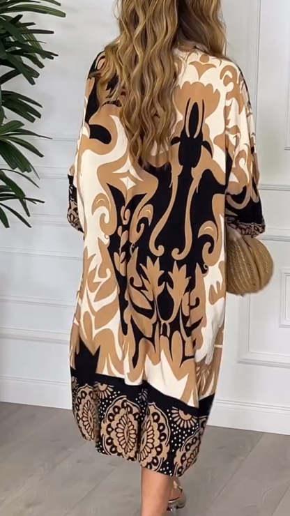 Women's V-neck Printed Loose Maxi Dress