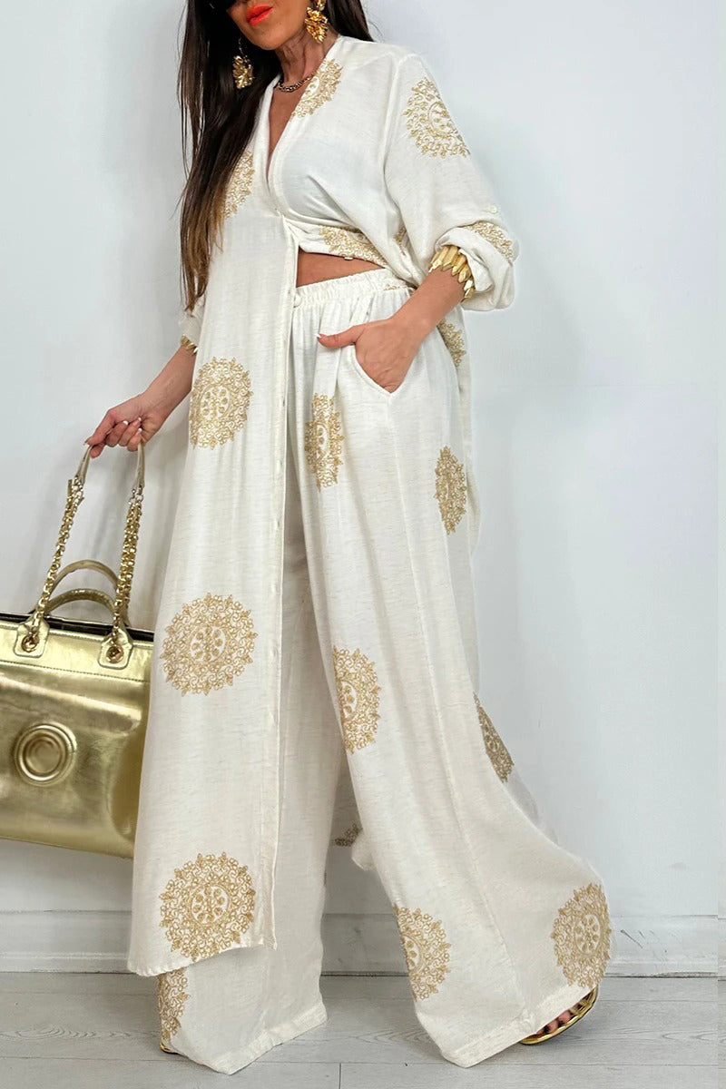 Women's V-neck Printed Top + Pants Casual Suit