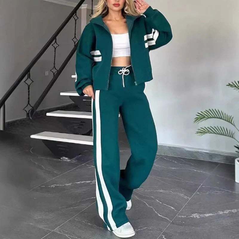 🔥Women's Striped Zipper Jacket & Casual Pants 2-Piece Set