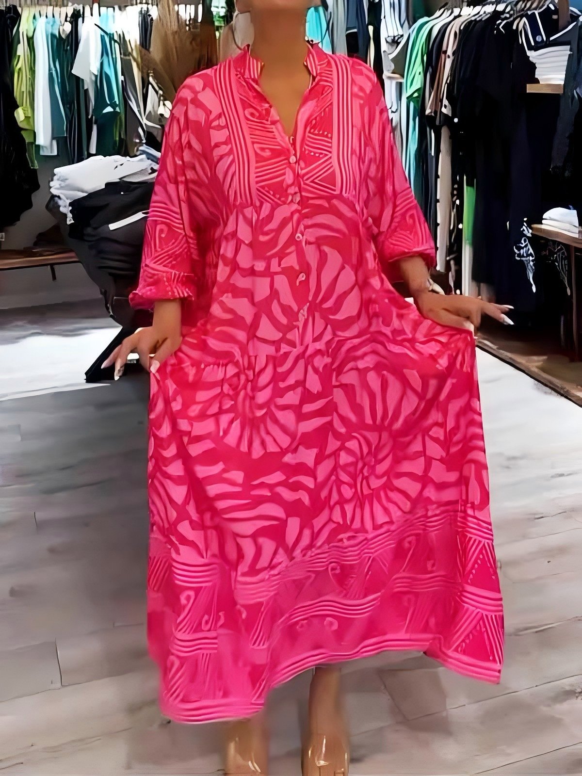 Women's V-neck Printed Loose Dress