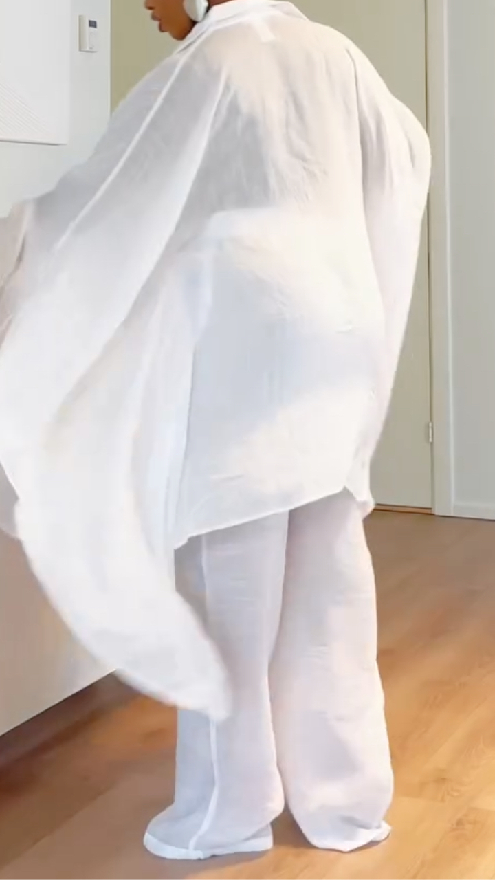 Sheer Oversized Tunic & Wide Leg Pants Co‐Ord Set