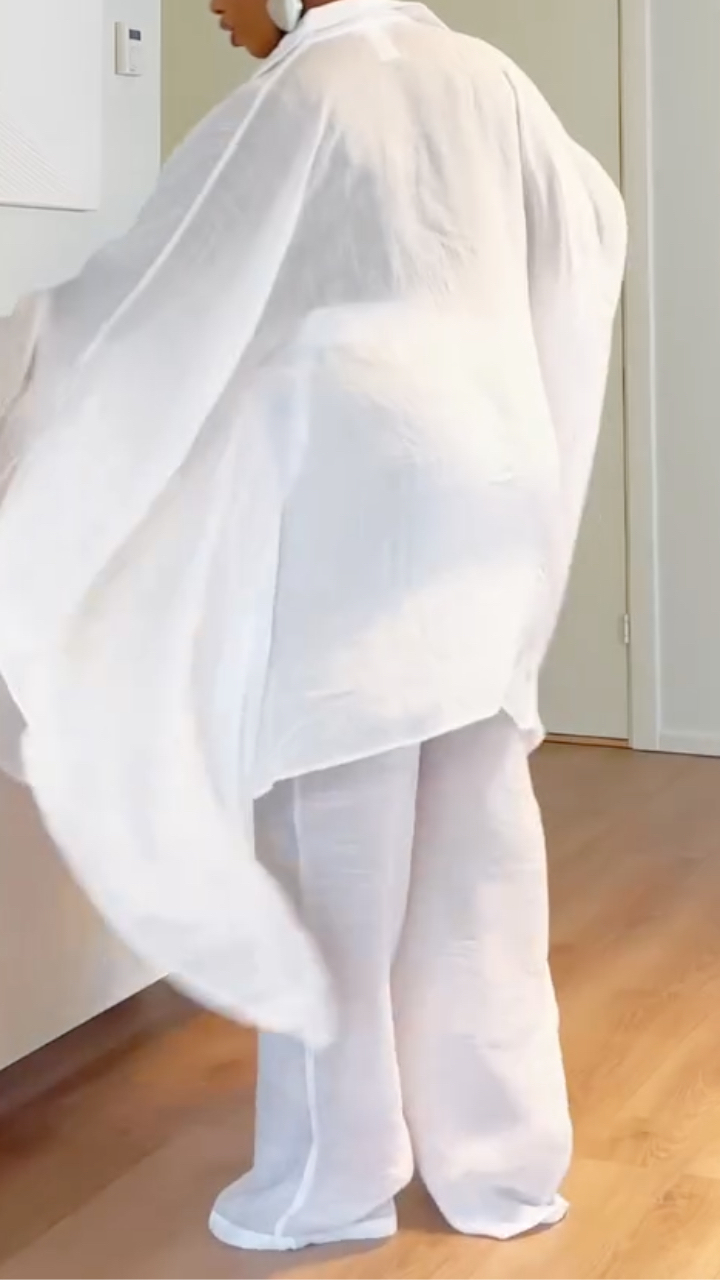 Sheer Oversized Tunic & Wide Leg Pants Co‐Ord Set