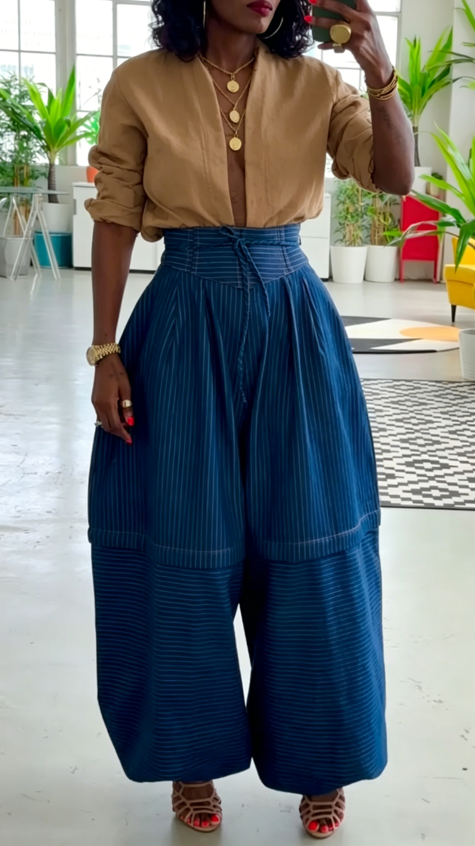 Blue Pinstripe High Waist Balloon Pants