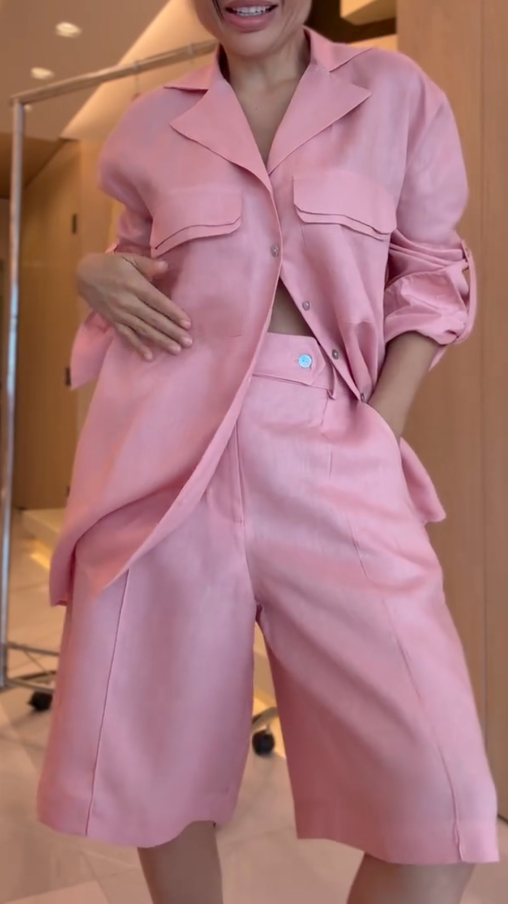 Women's Collared Cotton Linen Casual Suit