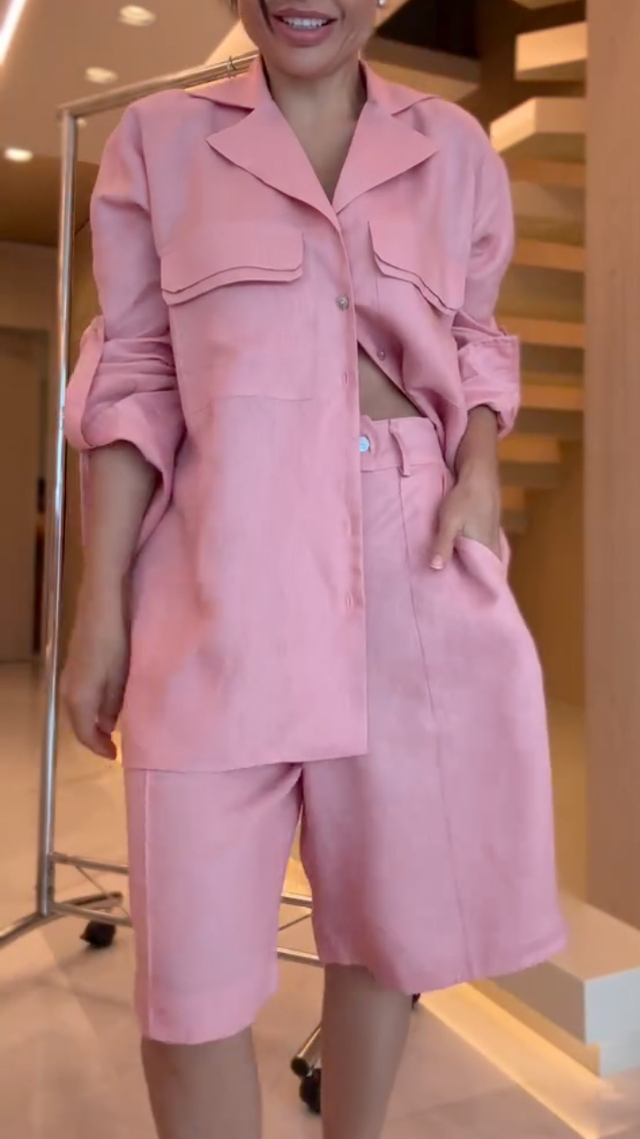 Women's Collared Cotton Linen Casual Suit