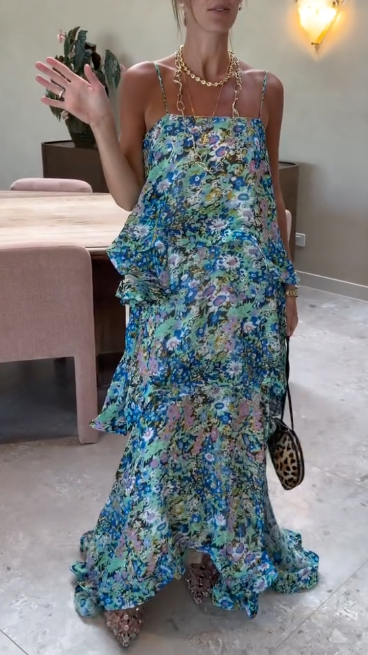 Women's Multi-Layered Suspender Vacation Maxi Dress