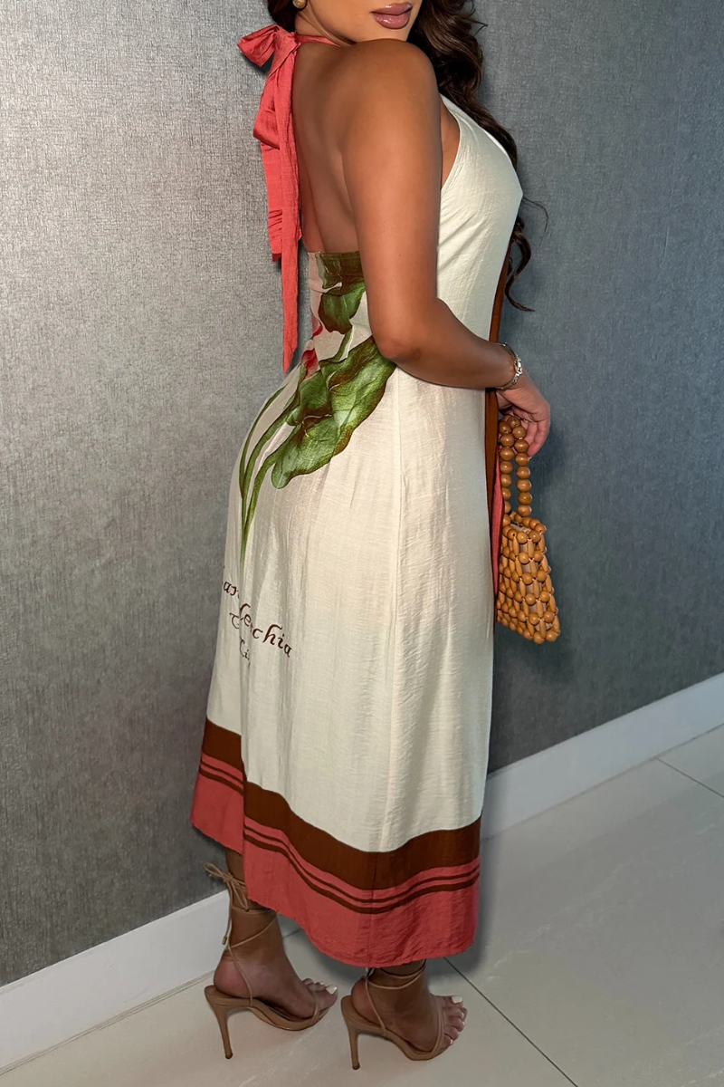 Halter Cutout Long Cover Up High Waist Biker Shorts Two Piece Outfit