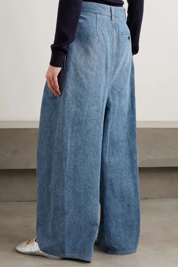 Stylish Pleated Casual Pocket Wide-leg Jeans
