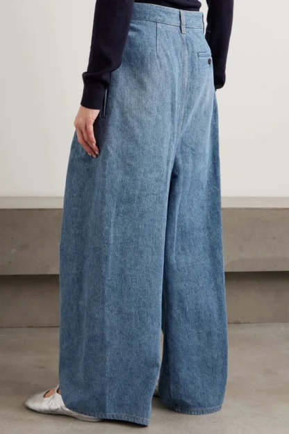 Stylish Pleated Casual Pocket Wide-leg Jeans