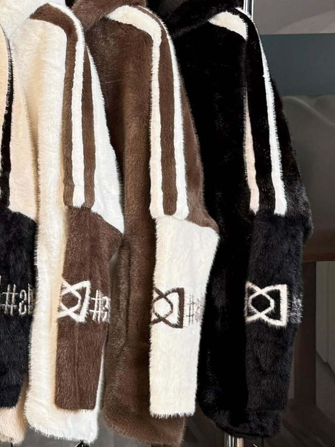 Women Plush Hooded Vertical Stripe Printed Casual Coat