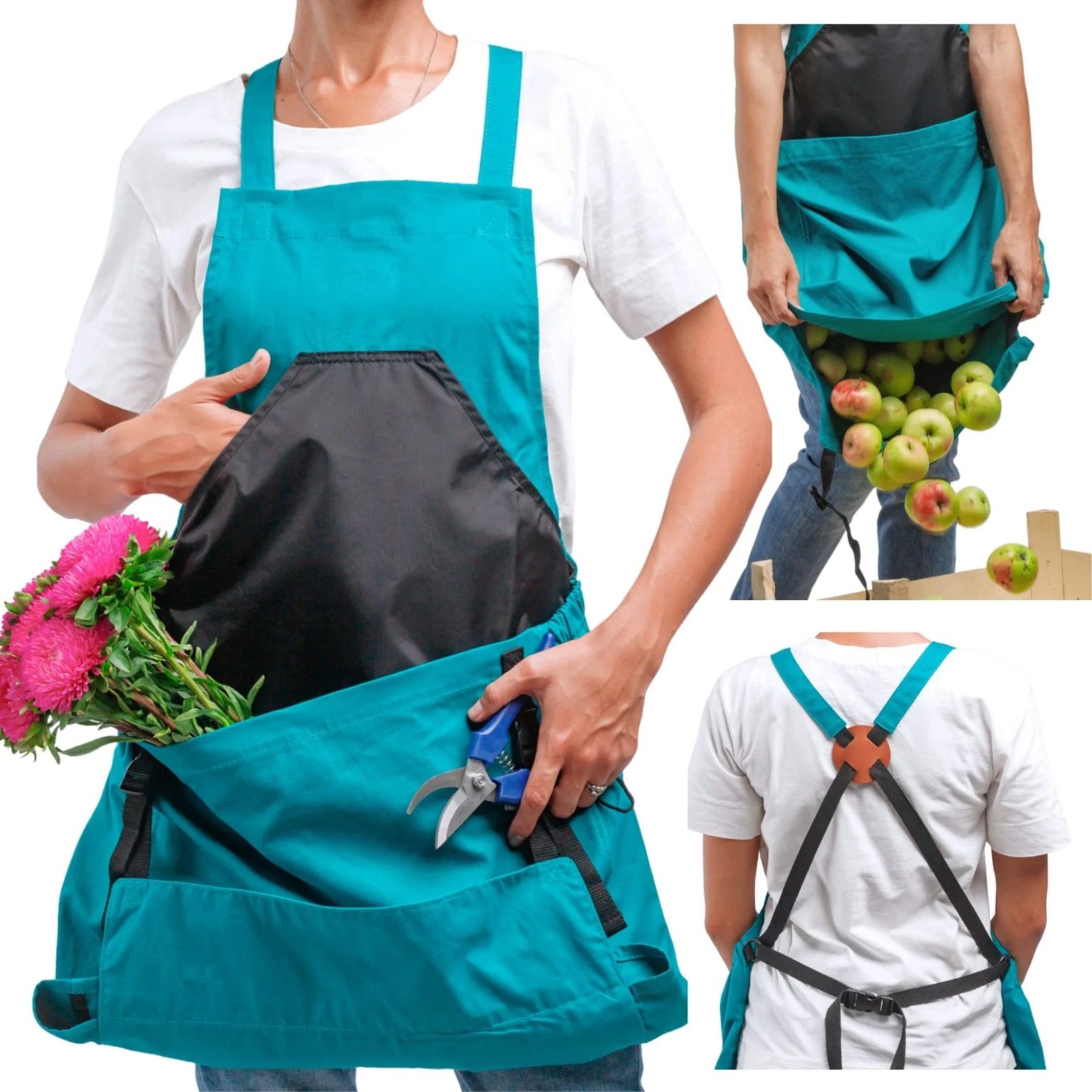 Cross Back Gardening Apron With Deep Kangaroo Release Pockets