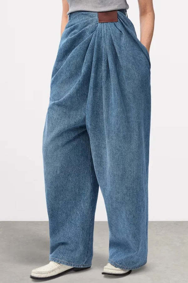 Stylish Pleated Casual Pocket Wide-leg Jeans