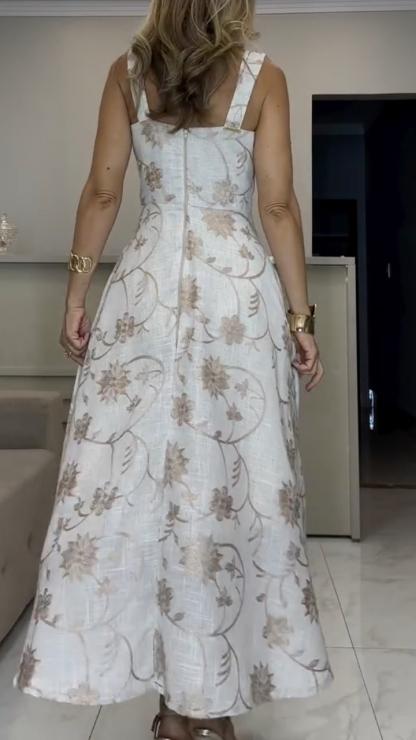 Women's Retro Jacquard Square Neck Dress