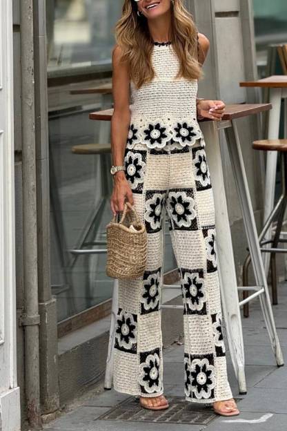 Black and White Crochet Knit Set