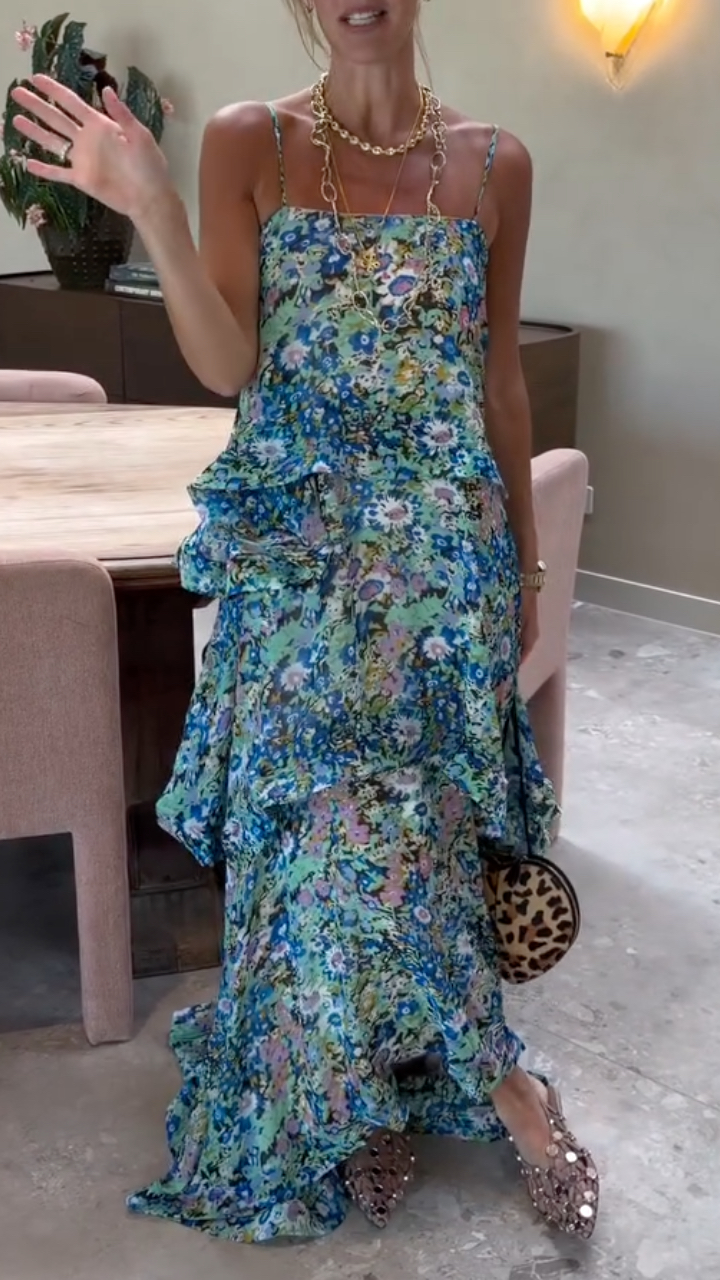 Women's Multi-Layered Suspender Vacation Maxi Dress