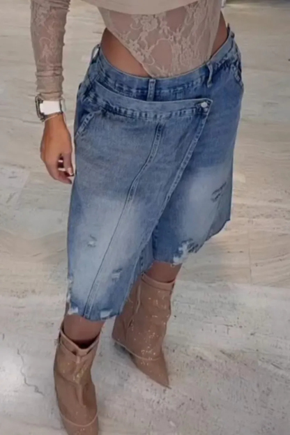 Women's Faux Two-Piece Style Mid-Length Jeans