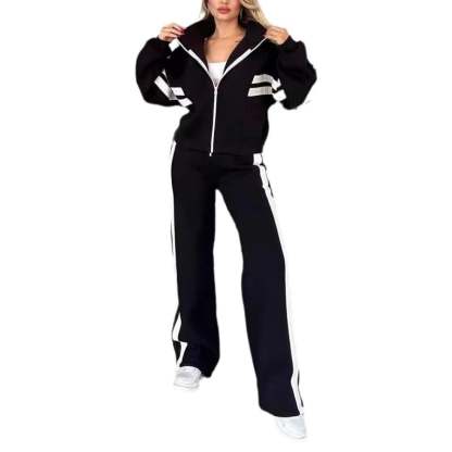 🔥Women's Striped Zipper Jacket & Casual Pants 2-Piece Set