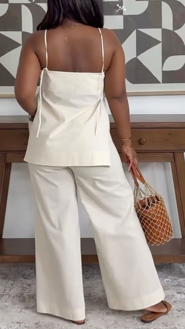 Women's Basic Suspender Wide-Leg Pants Suit