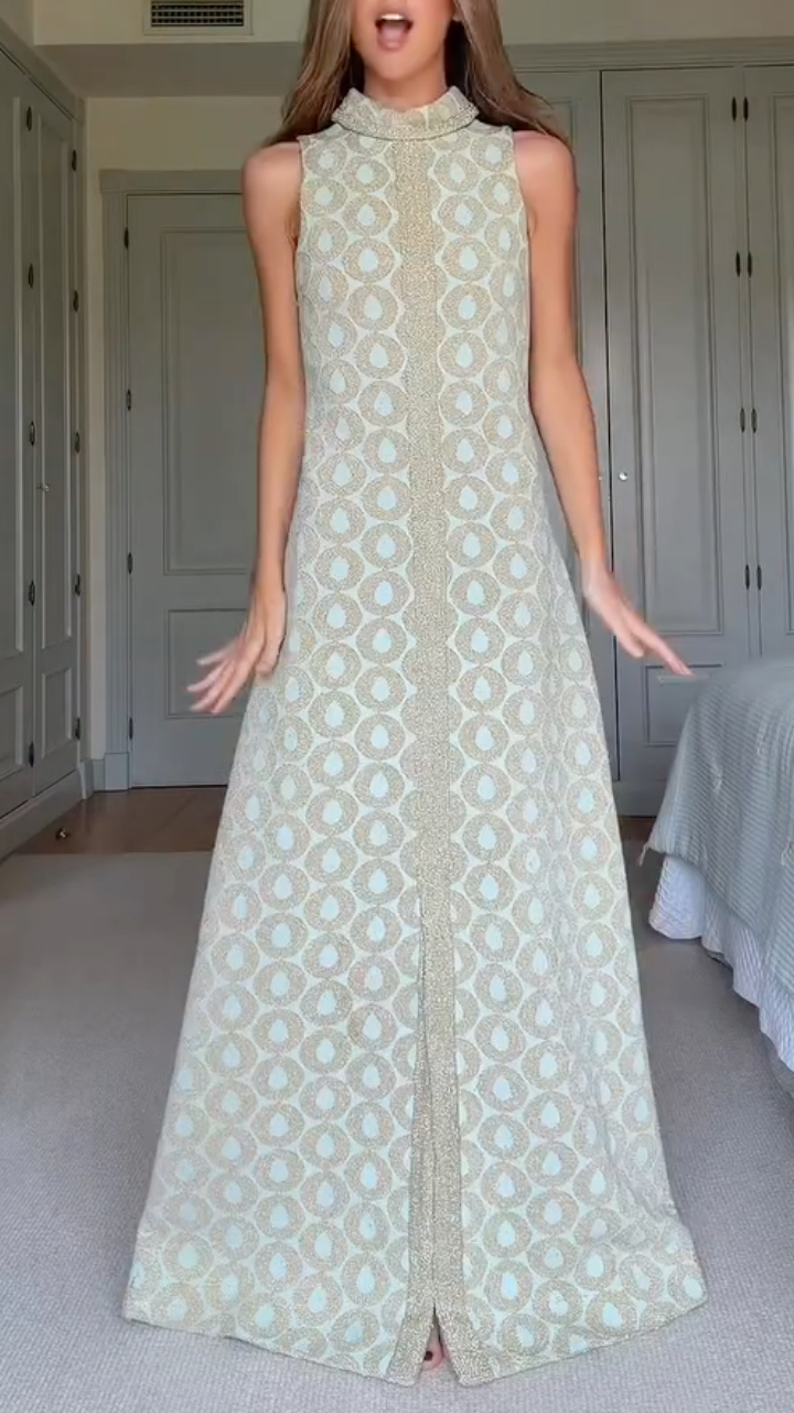 Women's High-Neck, Slit, Printed Elegant Maxi Dress