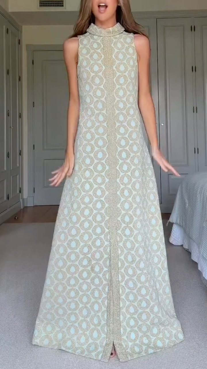 Women's High-Neck, Slit, Printed Elegant Maxi Dress