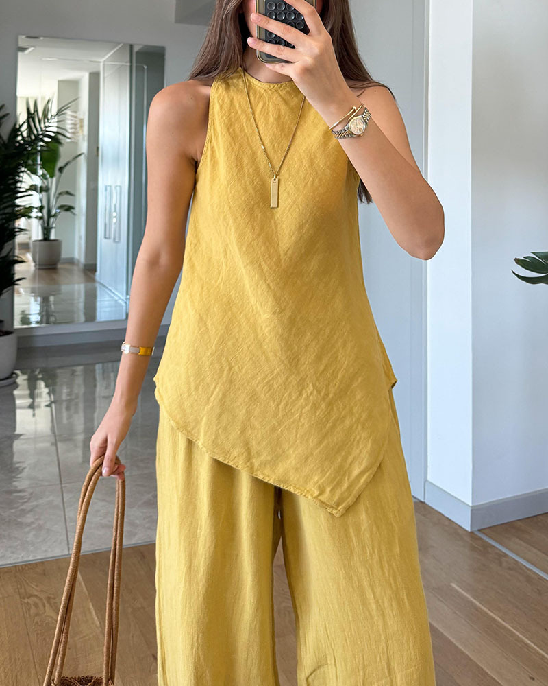 Irregular sleeveless casual two-piece set