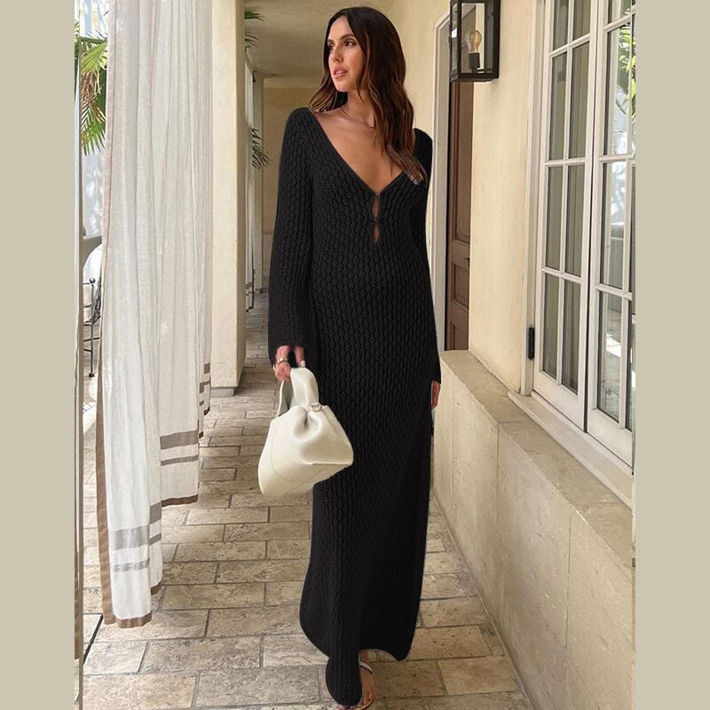 crochet fishtail flare sleeve maxi dress Kayleigh Crochet Fishtail Flare Sleeve Maxi Dress - White main image 1