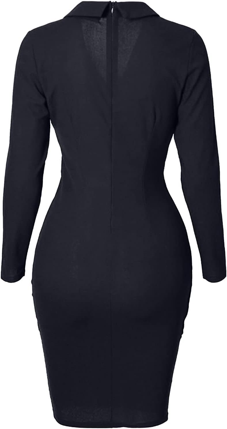 Women's Beachy Dresses for Woman Color Lapel Long Sleeve Button Back Zipper Business Dress Summer Dresses