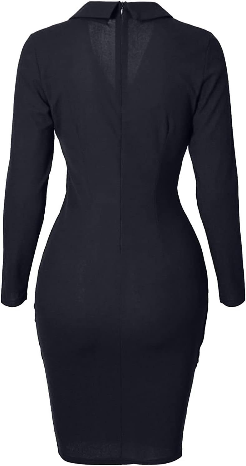 Women's Beachy Dresses for Woman Color Lapel Long Sleeve Button Back Zipper Business Dress Summer Dresses