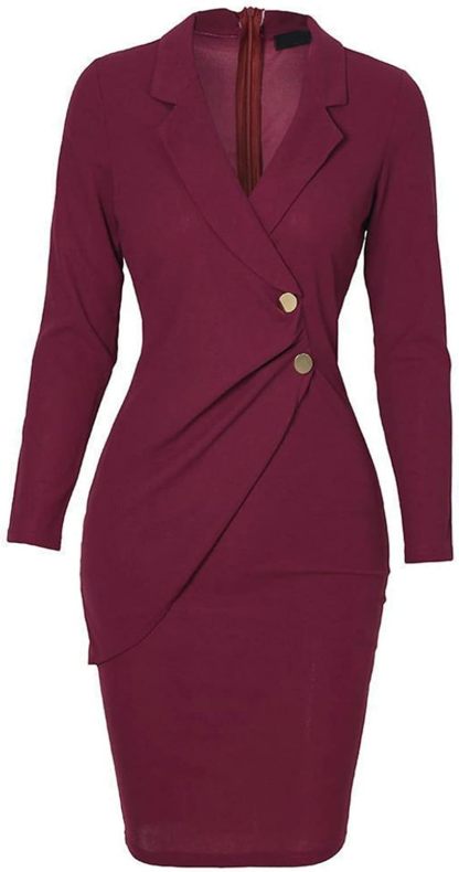 Women's Beachy Dresses for Woman Color Lapel Long Sleeve Button Back Zipper Business Dress Summer Dresses