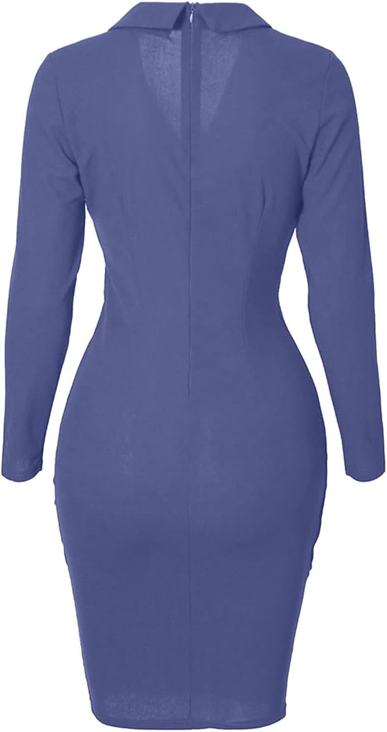 Women's Beachy Dresses for Woman Color Lapel Long Sleeve Button Back Zipper Business Dress Summer Dresses