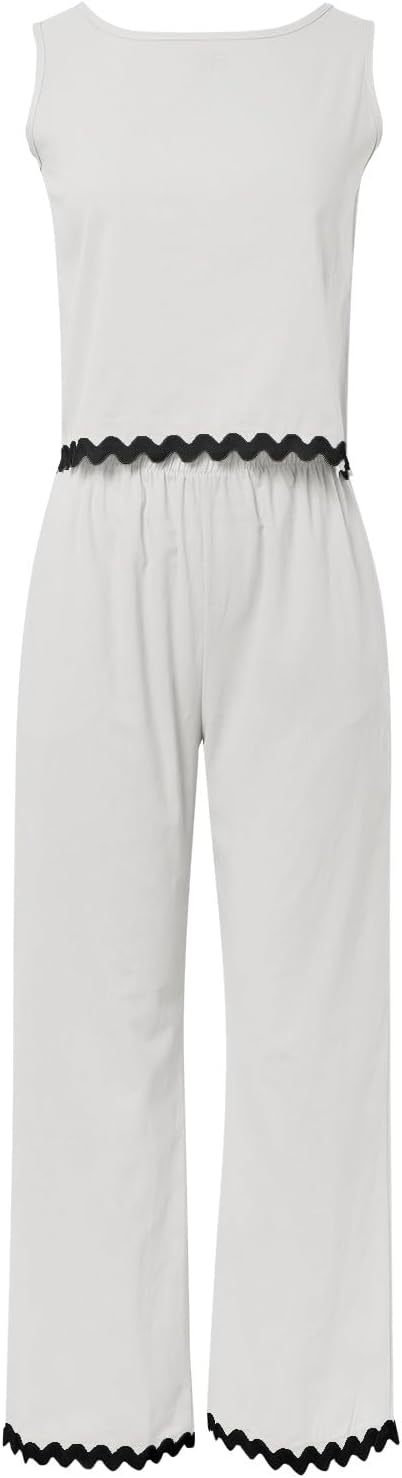 Matching Lounge Set Women Summer Plus Size Wide Leg Pants Sleeveless Lounge Set Stylish Comfy Jogger Loungewear Set