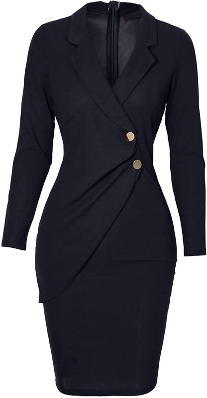 Women's Beachy Dresses for Woman Color Lapel Long Sleeve Button Back Zipper Business Dress Summer Dresses