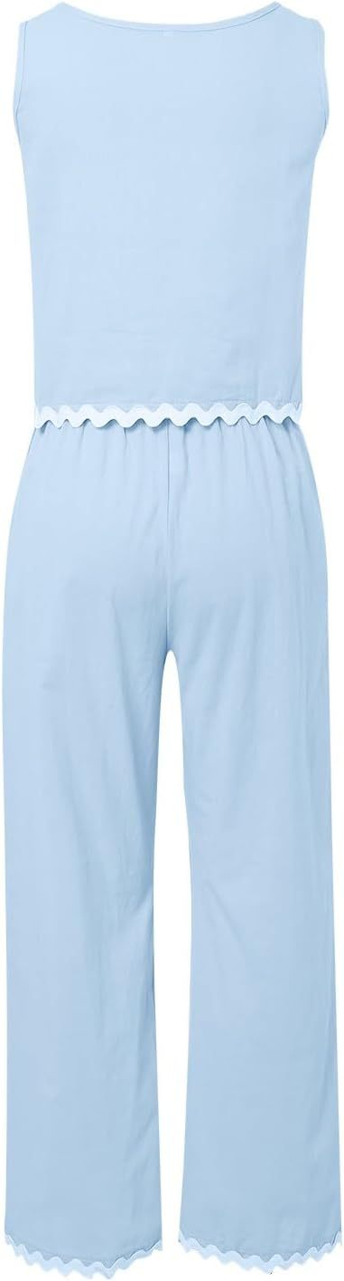 Matching Lounge Set Women Summer Plus Size Wide Leg Pants Sleeveless Lounge Set Stylish Comfy Jogger Loungewear Set