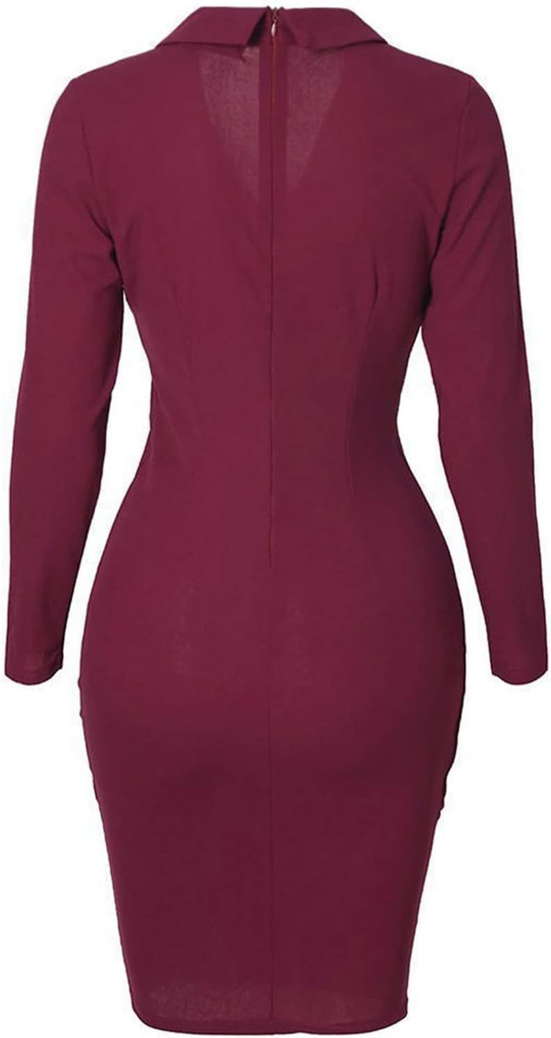 Women's Beachy Dresses for Woman Color Lapel Long Sleeve Button Back Zipper Business Dress Summer Dresses