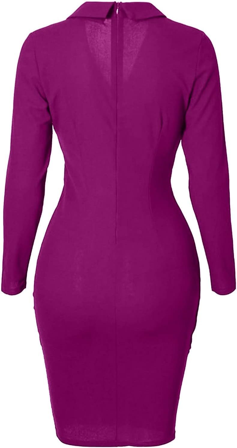 Women's Beachy Dresses for Woman Color Lapel Long Sleeve Button Back Zipper Business Dress Summer Dresses