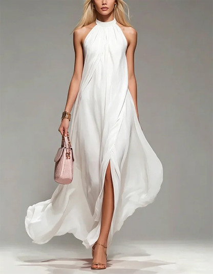 Halter Sleeveless Slit Chiffon Maxi Dress