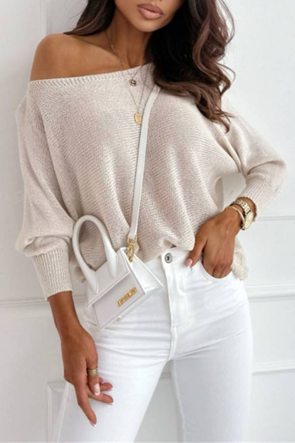 Off-the-Shoulder Loose and Relaxed Knit Sweater
