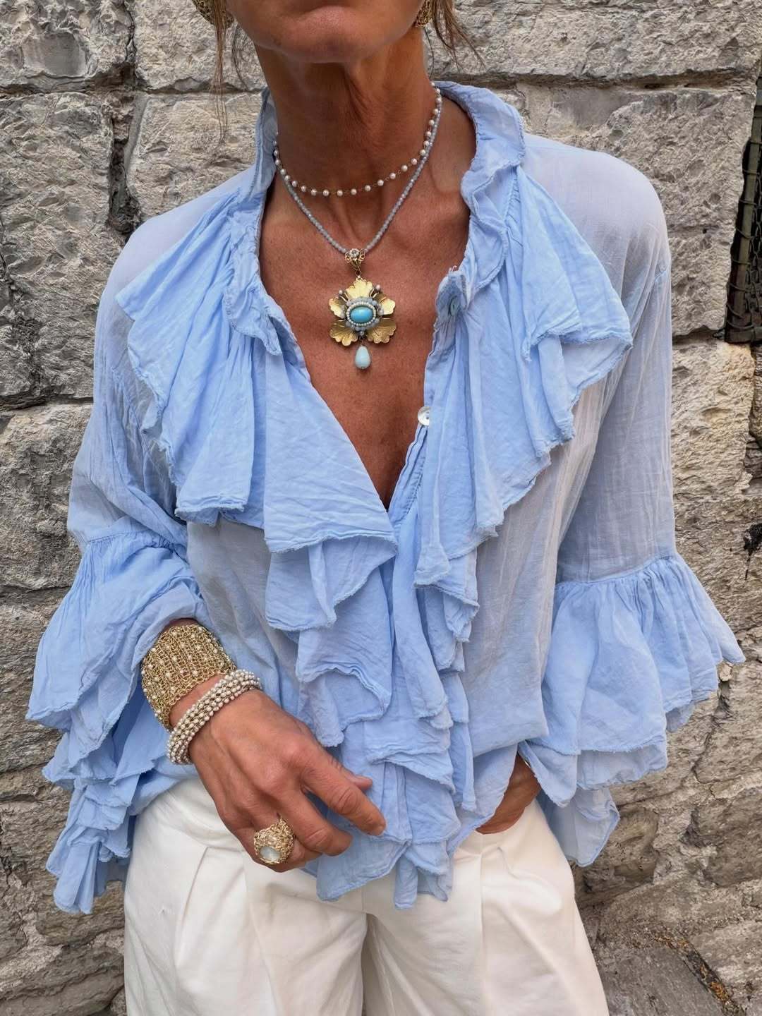 Ruffle Tiered Long Sleeve Blouse